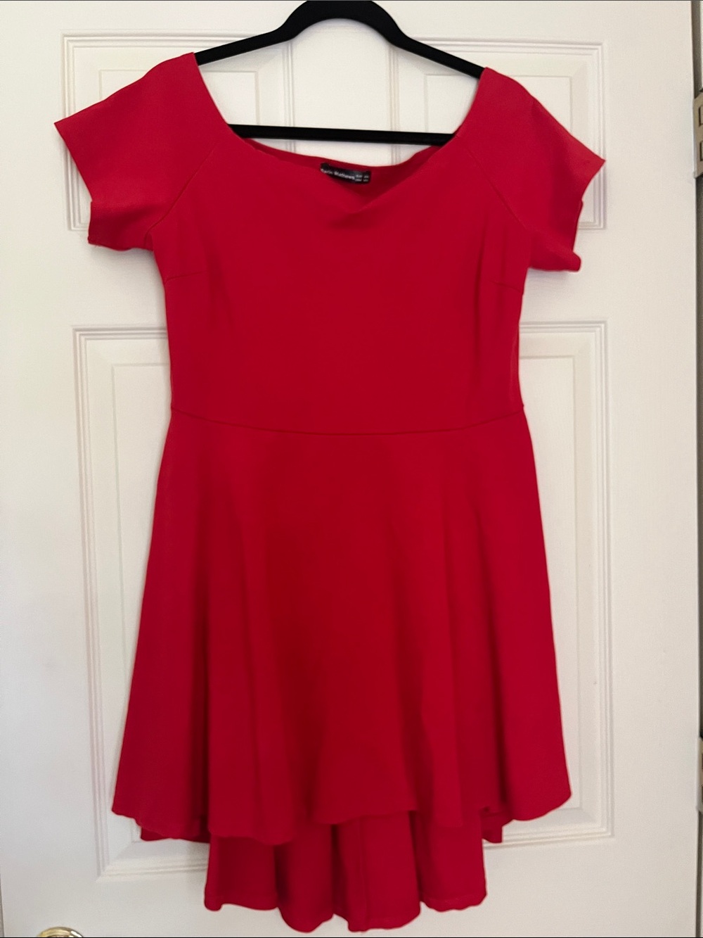 Vibrant Red High-Low Fit & Flare Dress — Short Sleeve